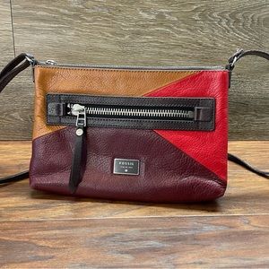 Fossil Color-blocked Small/Medium Convertible Leather Crossbody/Shoulder Bag